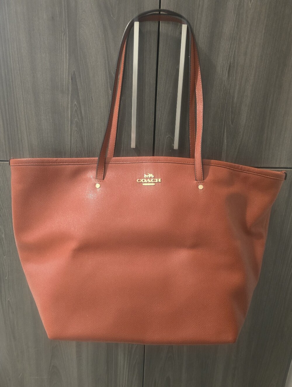 Coach Red/Burnt Orange Leather Tote Shoulder Bag with Gold Logo